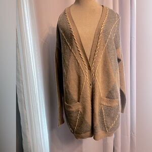 petite sophisticate Brown&gray lambwool Angora & Nylon cardigan Sze M cardigan